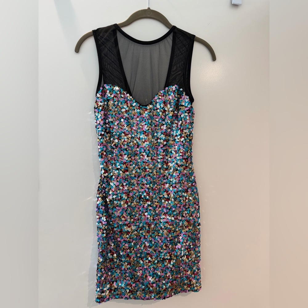 Dresses & Other Drugs Multicolor Sequin Dress with Black Mesh